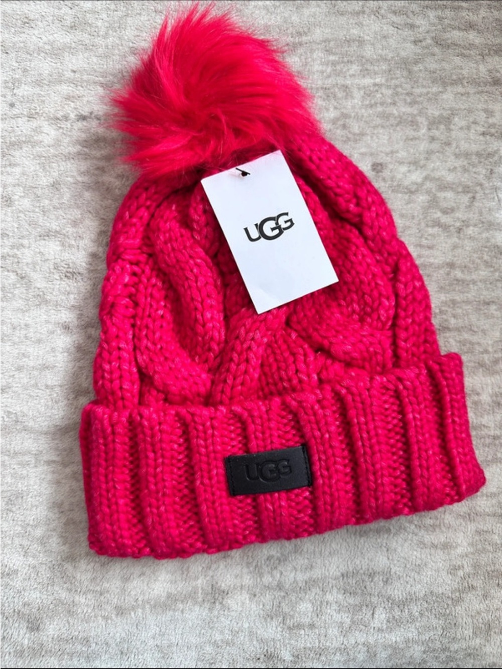 UGG Hot Pink Cable Knit Pom Beanie